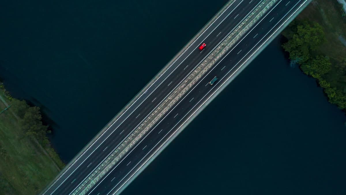 aerial view of diagonal highway